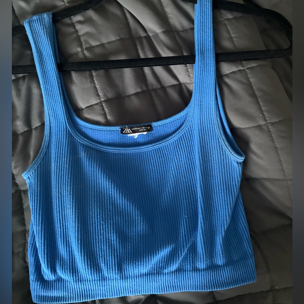 Zara Blue Ribbed Sleeveless Tank Top